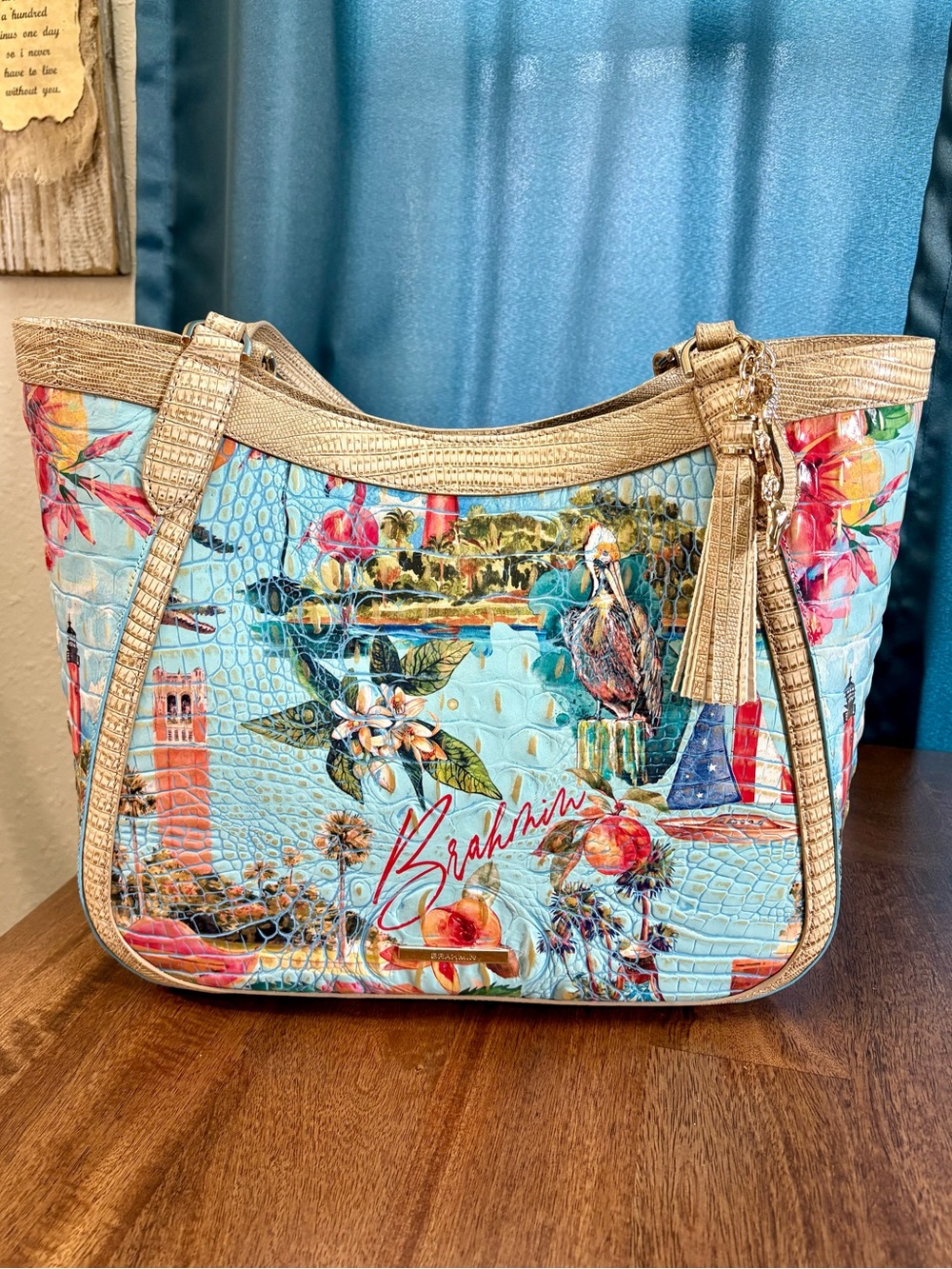 **SOLD**Brahmin NWT Aliza - Multi Banner Tote - Metallic Accent - Back Eye